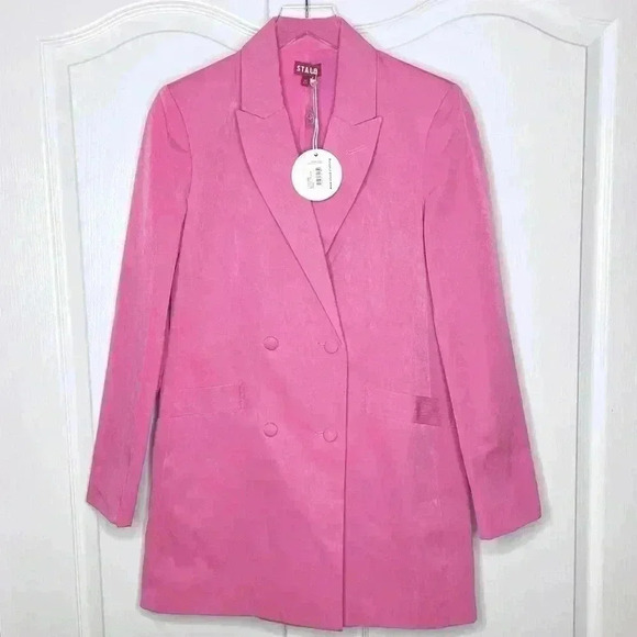 STAUD Hue Moire Mini Blazer Dress Bubblegum Pink Size XS NWT - Picture 5 of 11